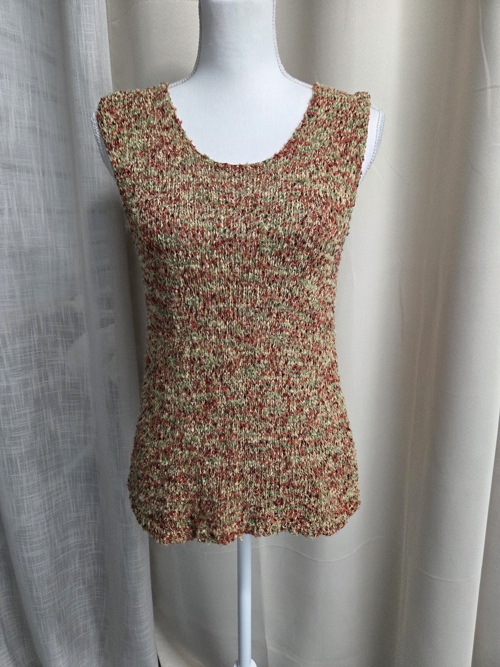 Vintage Koret Marled Knit Scoop Neck Tank Rust Olive Knitwear Summer Size M